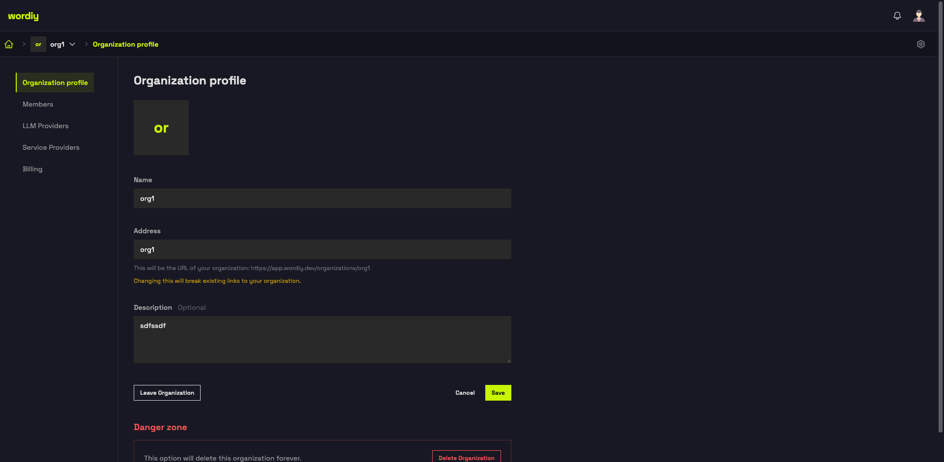 Organization Settings