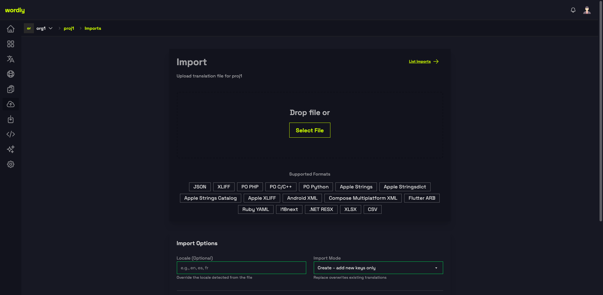 Import Page