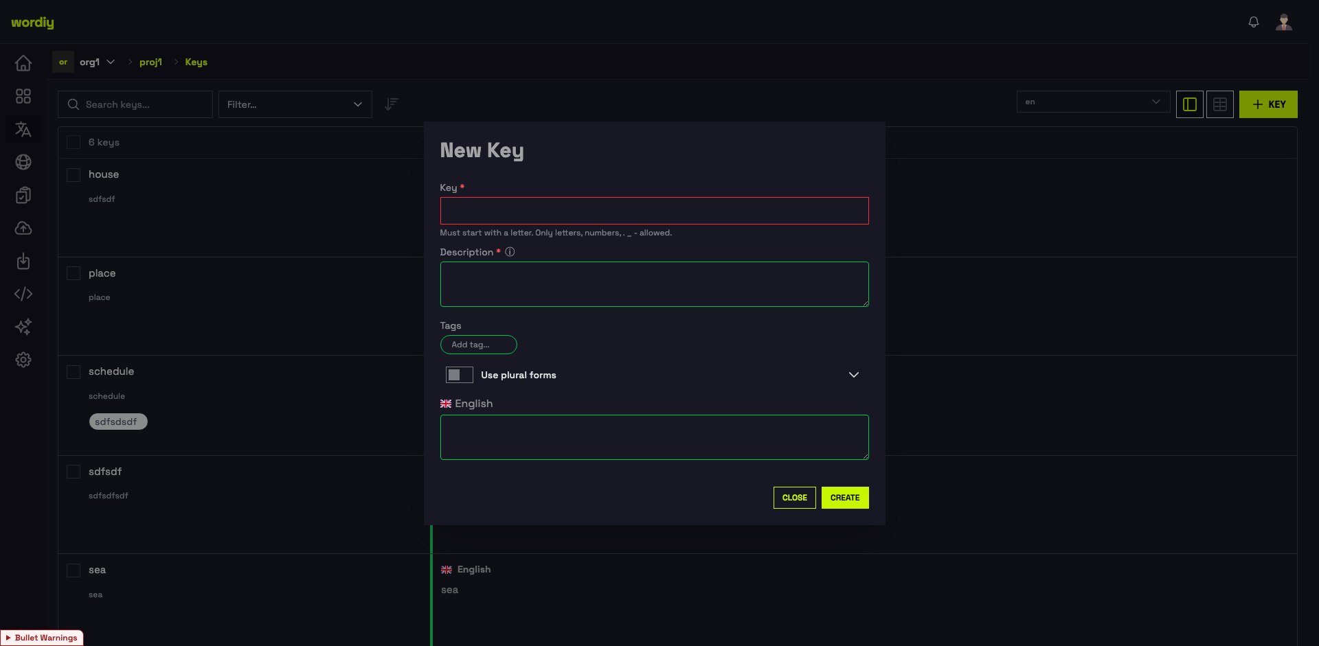 New Key Form